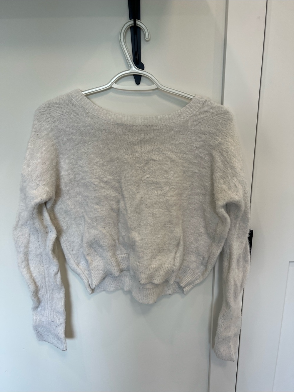 Garage Women's Soft Light White Fuzzy Scoop Neck Sweater